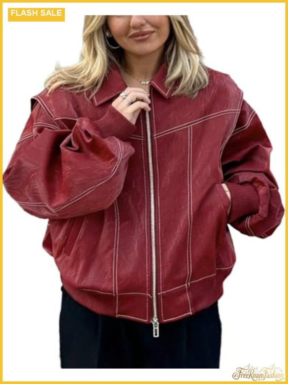Faux Leather Jacket Zip Up Motorcycle Biker Coat Oversized Streetwear